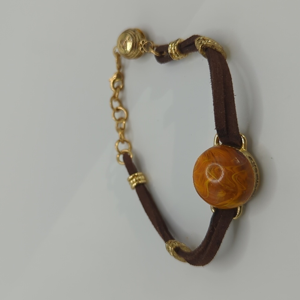 Magnabilities brown faux leather bracelet with gold tone accent